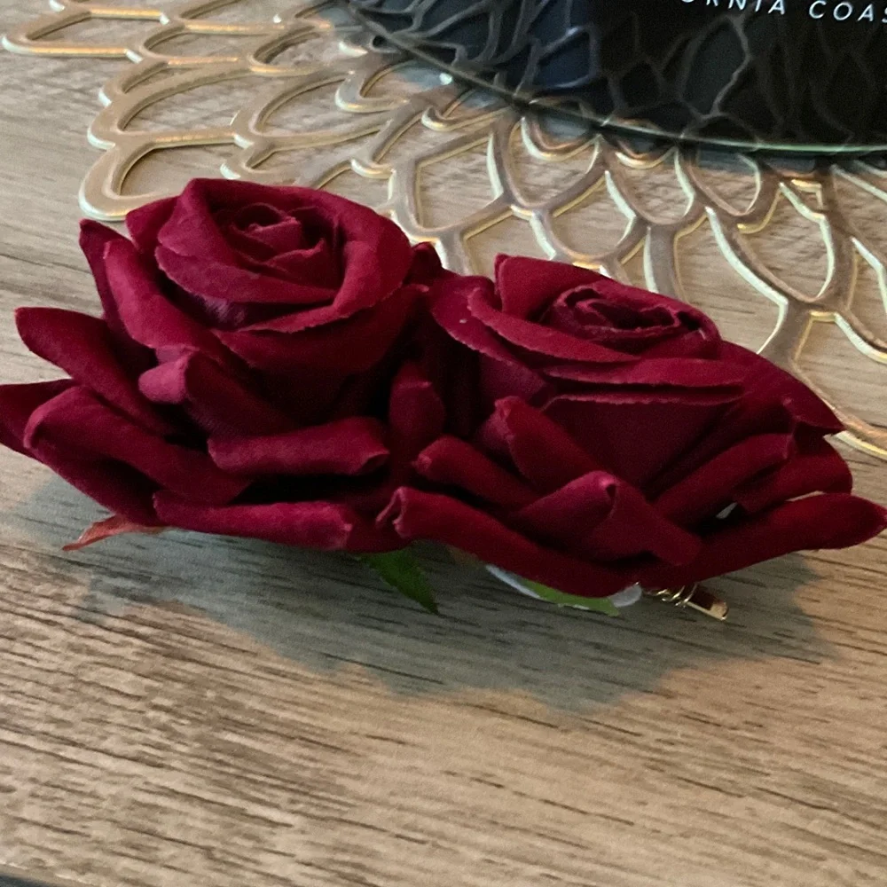 Burgundy Rose Flower Hair Clip - Women Accessories